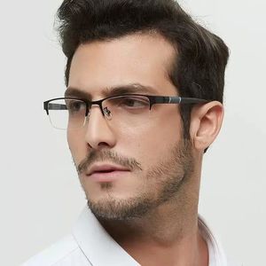 2023 Moda Anti -Blue Light Men Meio quadro Eyewear Retro Myopia EyeGlasses Trend Optical Computer Eye Glasses 240423