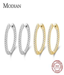 Modian Silver Sparkling Wedding Earring 925 Sterling Circle Clear CZ Hoop Earrings For Women Jewelry 2201082152226