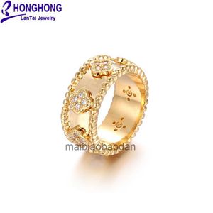 Designer Luxury Jewelry Ring Vancllf Womens Four Leaf Clover Ring Högkvalitativ Zircon Fashion Classic Kaleidoscope Womens smycken High-End