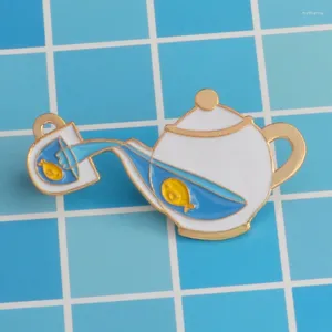 Brooches Tea Pot Pin Fish In Cup Enamel Metal Brooch Fashion Cartoon Daily Necessities Jewelry Trendy Collar Backpack Gift