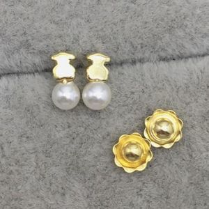 925 Sterling Silver earrings Gold Baby Earrings With Pearls Fits European Jewely Style Gift 215263010 275E