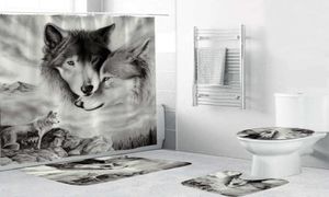 180x180 cm 1pc3pcs4pcs Weißer Wolf Dream Catcher Wolf Eyes mit 12 Haken Badezimmer Duschvorhang Toilettenmatte Deckel Teppich Vorhang Sets T7129001