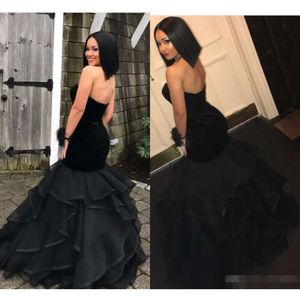 Organza Veet 2019 Skirt Prom Tiered Black Dresses MermaidSweetheart Neckline Long Custom Made Formal Ocn Wear Evening Party Gown