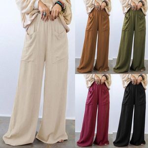 Pantaloni da donna Lunghezza del pavimento per le donne che puliscono la spiaggia Palazzo Parers Fring Summer Workwear Female Solid Color Wide Gamba larga