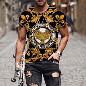 T-shirty męskie luksusowe barokowe w stylu 3D Męskie koszulka wysokiej jakości poliestru przy okrągłym szyi luźna koszulka pullover J240506