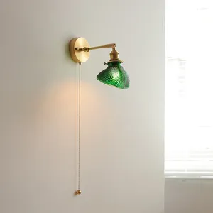 Wall Lamp IWHD Green Glass Modern LED Sconce Beside Pull Chain Switch Arm Adjustable Bathroom Mirror Stair Light Wandlamp