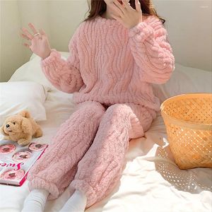 Kadınların Pijama Kış Sıcak Kalınlaştırılmış Loungewear Düz Renk SHU Pamuklu Velvet Malzeme Gevşek Rahat UNISEX Çift İki Parçalı Set Pijamaları