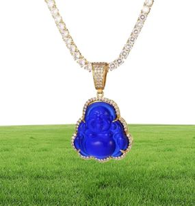 GUCY Blue Buddha Pendant With Baguette AAA Cubic Zircon Hiphop Necklace Tennis Chain Hip Hop Punk Jewelry CX200721243y4998611
