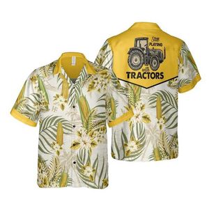 Mäns casual skjortor traktor bil grafiska skjortor för män kläder casual hawaii gård strand skjorta jordbrukare arbete jersey rolig design korta slve presenttoppar y240506