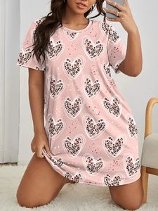 Womens Plus Size Soft Heart Print v Hals Schlaf Tee Kleid - atmungsaktiv und farbenfroh 240506