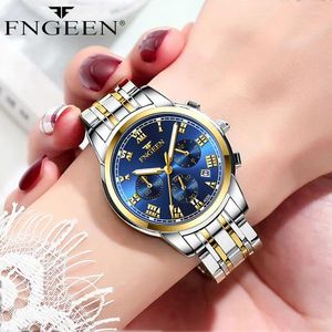 Wristwatches FNGEEN Women Wrist Watch Original Watches For Ladies Auto Date Waterproof Stainless Steel Luxury Elegant Quartz Woman