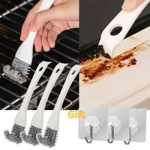 Grills 2 in 1 BBQ Vshaped Hooked Brush Scraper Grill Net Oven Baking Tray Brush Gap Brush Clean For Kitchen Sink Brush Convenient