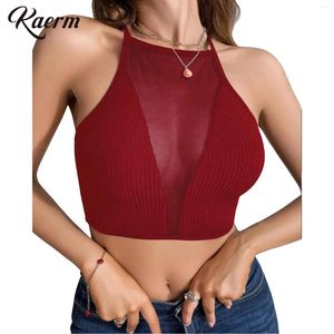 Frauen Tanks Damen bloße Mesh hohl aus gerippte Weste Camisole Crop Top Patchwork Cross Back Spaghetti -Gurte für Sporttraining Yoga