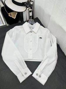 Designer Luxury Short Sleeve Women's Top Cuff Rhinestone White Lapel Letter Print Sweet Hleeve samma stil