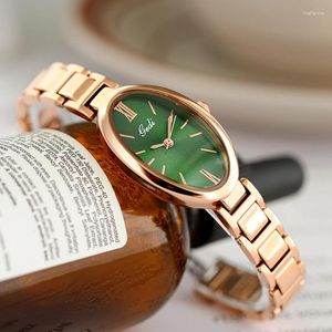 Wristwatches Oval Retro Small Dial Green Watch Fashion Steel Belt Quartz Women's Vintage Designer Accessories For Women