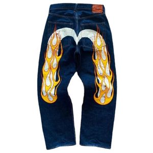Jeans feminino y2k jeans góticos soltos punk hip hop streetwear impresso calça de jeans de jeans ladries pernas largas calças jeans soltas 240430
