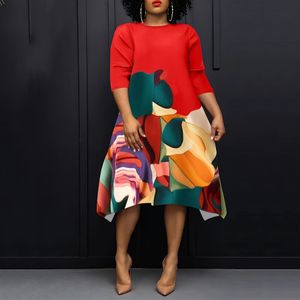 Plus -Size -Kleider Vonda Women Midi Kleid 2024 Elegant Vintage bedrucktes asymmetrisches Sommer Halbschlärm Sundarde Casual Vestidos