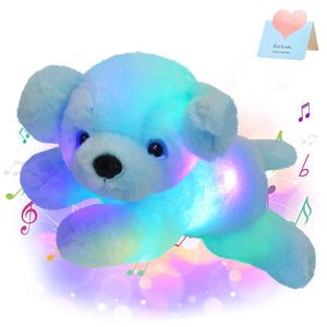 Almofadas de cachorro azul de 38 cm de luxo de cachorro azul liderado Musical Light Musical macio de pelúcia de cachorro Kawaii Presente para garotas Decoração de casa 240426