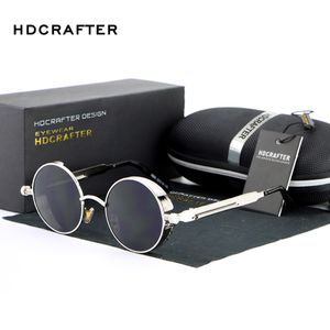 Hdcrafter Vintage круглые металлические солнцезащитные очки по поляризованным дизайнеру бренда Retro Steam Punk Sun Glasses для мужчин 190O