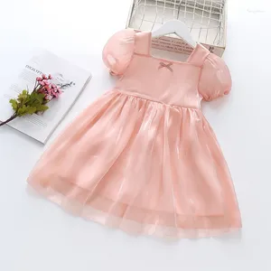 Vestidos de menina Criança criança vestido de noiva princesa garotas de seda crianças puff bufk rosa festa branca roxa para 1-6t