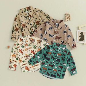 Kids Shirts Kids Boys Shirts Western Style Cow Print Long Sleeve Turn-Down Collar Button-Down Toddler Tops Fall Winter Casual ClothesL2405