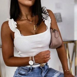 Kvinnors tankar Solid Color Camisole Metal Decorative Tube Top Single Shoulder Strap Vest Sexig Summer Clothing