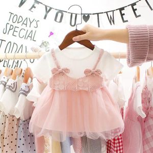 Girl Dresses Summer Baby Girls For Party Short Sleeve Bow Lace Mesh Design Cotton Children Infant Princess Dress 0-3T