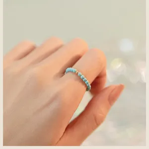 Cluster Rings 2mm Cute Real Kallaite Beads Ring Blue Stone Female Fine Thin Finger Hand Ornament Woman Birthday Jewelry Gift