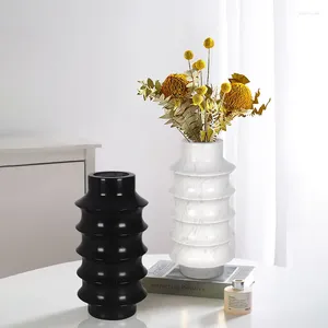 花瓶自然大理石の黒と白のストレートチューブ竹の形をした花瓶の装飾クリエイティブホームクラフトフラワーオーナメント