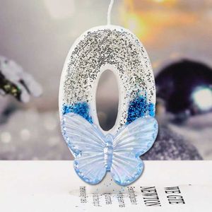 3PCS świece 1PC Silver Blue Birthday Candle Cake Dekoracja Butterfly Cyfrowa świeca weselna Dziecko Dekoracja Dekoracja Akcesoria