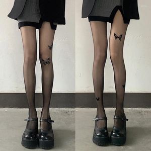 Donne calzini sexy a maglie calzapiedi tatuaggi farfalla nera seta jk lolita estate sottile collant skinny