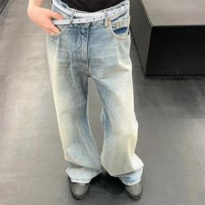 Jeans masculinos Hip Hop Novo padrão de ramo Wash Jeans Unissex Straight Bag Y2K Denim Troushers Retro azul solto calças casuais soltas Extra Largel2405