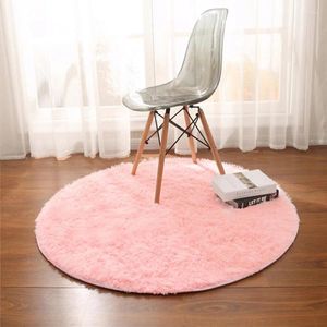 Carpets Nordic Ins Solid Color Silk Hair Tie Dye Round Carpet Home Living Room Plush Coffee Table Mat Bedroom Bed Blanket