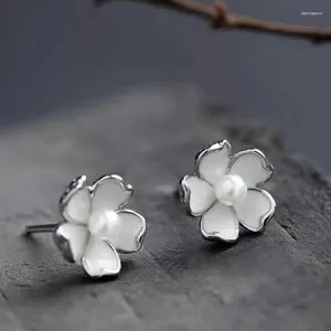 Stud Earrings Camellia Blossom Premium Porcelain Flower Natural Freshwater Pearl 925 Silver Needle Gentle Sweet And Exquisite Jewelry