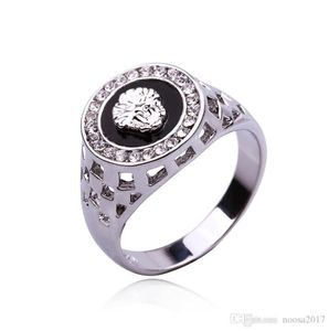 Anel de luxo de jóias de moda O presente para o noivado Lion Head Logo com diamante Sliver 18k Men039s Ring inteiro tcheco zir2950838