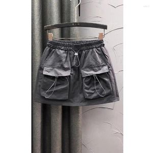 Skirts 2024 A-Line Mini Skirt Vintage Streetwear Y2K Harajuku Pockets Elastics High Waist Summer Faldas Mujer