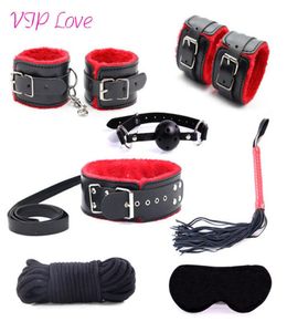 7 PCSSET Kit de bondage Restrinho de escravo Hands Hands Ball Whip Cololla Eye Mask Games Adults Fetish Sex Toys para casais D181031075611296