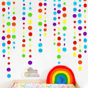 Banner flaggor Rainbow Garland Multi Color Circle Dot Hanging Paper Streamer Flag Banner Colorful Baby Shower Fiesta Birthday Party Decoration