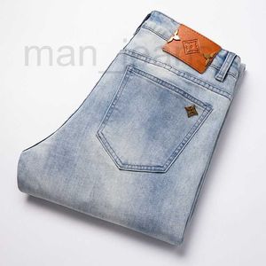 Men's Jeans Designer High end European blue jeans for mens 2024 slim fit distressed and versatile elastic pants trend RHUF