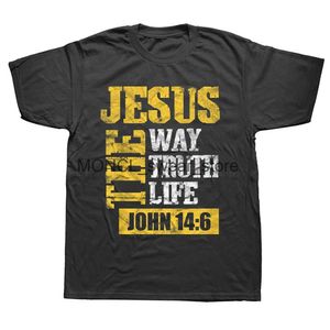 Camisetas masculinas Jesus, como a verdade Vida João Cristão Bíblia Verso Impresso T-shirt Summer Religion Classic Man Tshirt Christ respirável Top T H240506