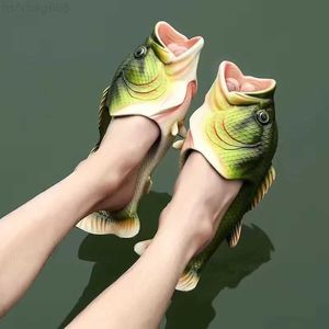 Slippers abertos do pé de calçada engraçada calçados femininos chinelos de peixes ao ar livre casais de desenho animado da família chinelos de animais plus size 46 47 sapatos de homem 240506
