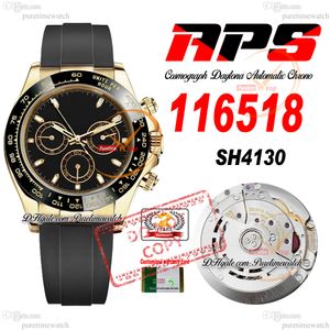 Verkauf 11651 SH4130 Automatische Chronographen Mens Watch APSF Gelbgold Schwarzes Stick Dial 904L Stahl Oysterflex Gummi 72H Power Reserv Super Edition Rein Edition PTRX PTRX