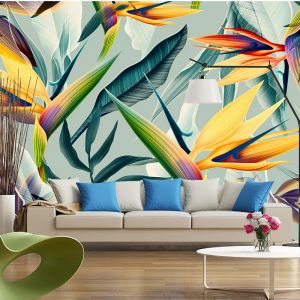 Stickers Southeast Asia Tropical Landscape Wallpaper 3d Stereo Pastoral Color Leaves Photo Mural Bedroom Theme Hotel Restaurant Wallpaper