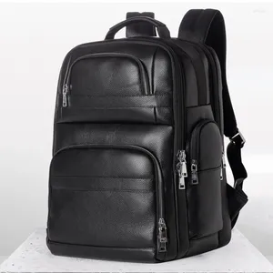 Backpack Genuine Leather USB Charging Men Women Waterproof Black Laptop Daypack Student Schoolbag Big Man Travel Rucksack