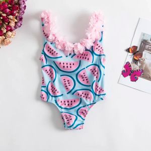 Costume da bagno 2024 Summer New Girl Swimsuit da bagno 15 Y Toddler Flower Swinwear Baby Bambini da bagno un pezzo Round Ruffle Bath Bikini Abiti