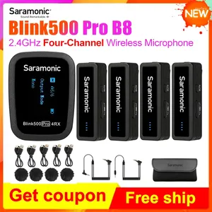 Microfones SARAMONIC BLINK500 PRO B8 MIC LAPEL sem fio de 4 canais para vídeo VLOG Lavalier Cameras DSLR DSLR