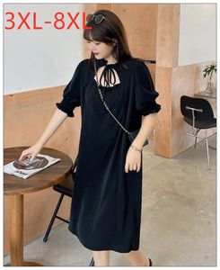 Party Dresses 2024 Ladies Summer Plus Size Midi Dress for Women Stor hylsa Löst svart elegant båge 3xl 4xl 5xl 6xl 7xl 8xl