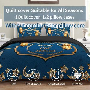 Bedding Sets 3pcs Polyester Lantern Crescent And Star Print All Season Happy Eid Cover Set Soft Comfortable For Bedroom Guest Room