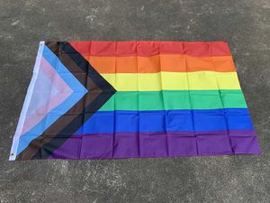 Banner Flags Rainbow Flag 90x150cm Banner 100D Polyester double side penetration lgbt Gay rainbow Progress Pride flag with 2 grommets