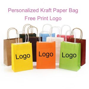 100 stycken/parti anpassad tryckning Kraft Paper Bag återvinningsbart shoppingpaket Business Bröllopsgäster gåvor till gäster GB04 240426